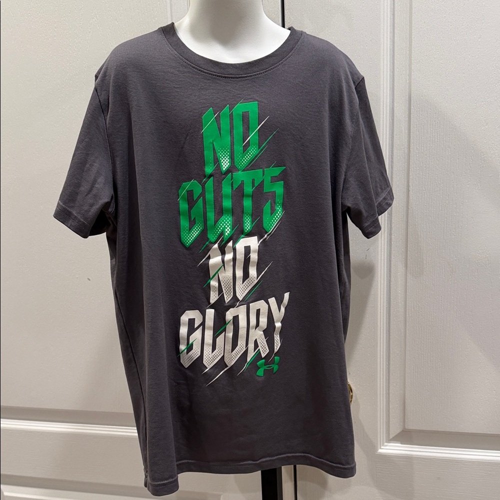Boys Under Armour Kids Charcoal Tee with Green Graphic